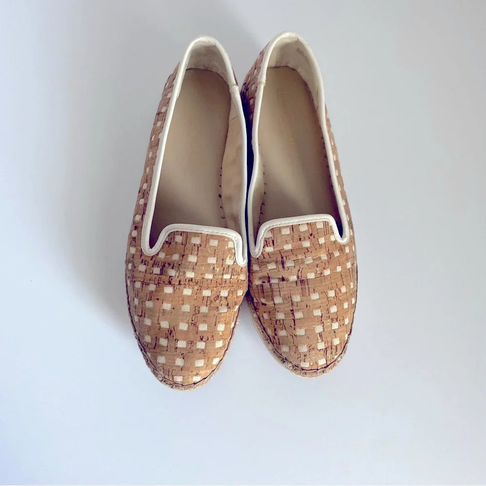 Sondra Roberts Womens Tan/White Ellie Woven Cork Platform Espadrille Slip-on S 8